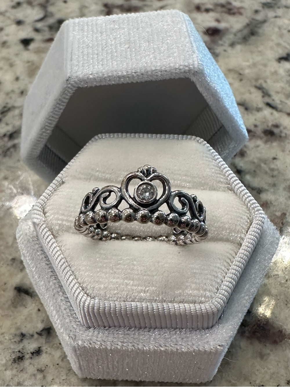 Sterling Silver Crown Heart Tiara Ring 6.5 - Pandora - Picture 2 of 5